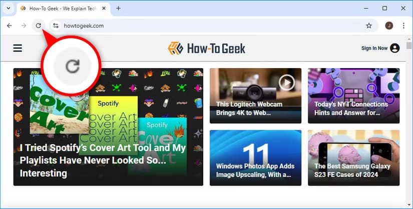 chrome-window-with-refresh-button-magnified طريقة فعّالة لتحديث متصفح الويب بالكامل وتجاوز ذاكرة التخزين المؤقت