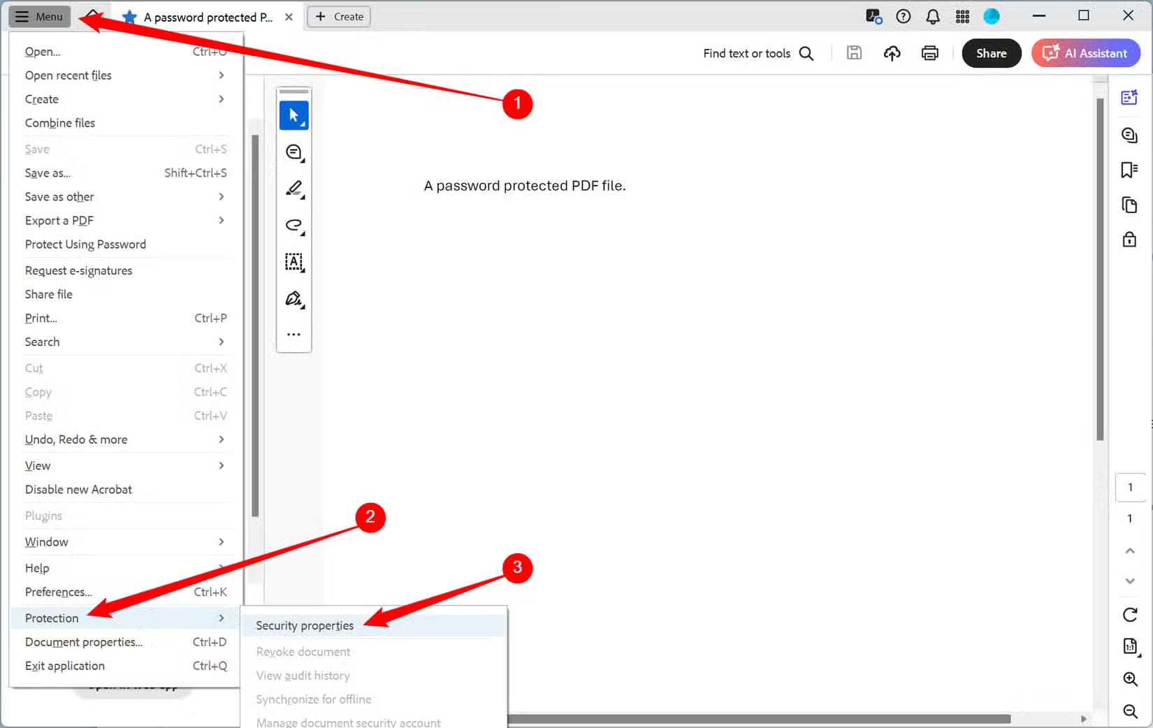 click-menu-click-protection-click-security-properties طريقة بسيطة لإزالة كلمة المرور من ملفات PDF