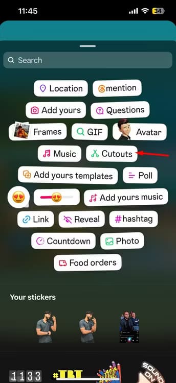 cutouts-sticker-on-instagram كيفية إضافة صور متعددة إلى قصة Instagram