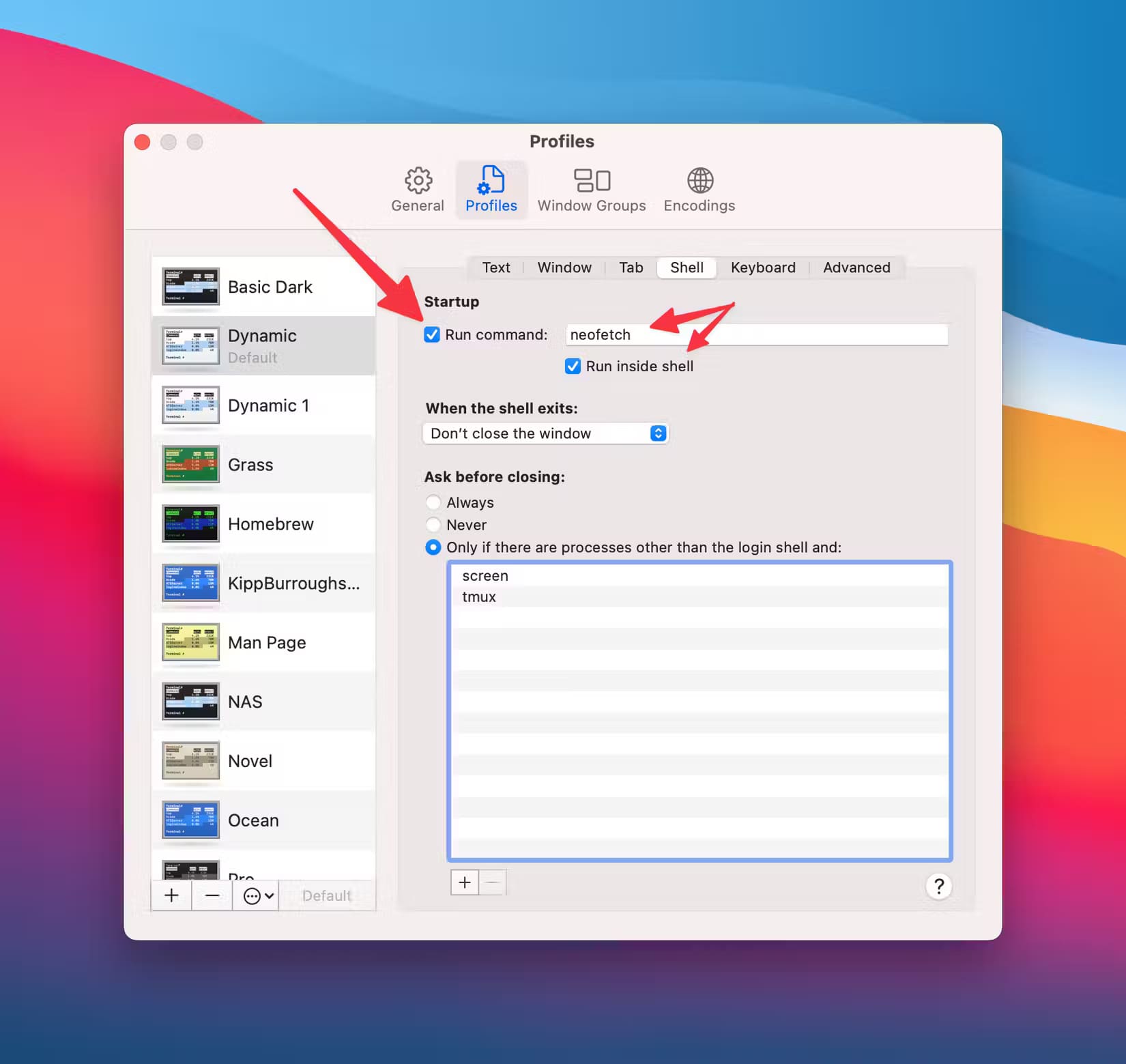 enabling-neofetch-to-run-on-each-terminal-startup استخدم الألوان مع Terminal في جهاز Mac لإضافة لمسة جمالية وتحسين الوظائف