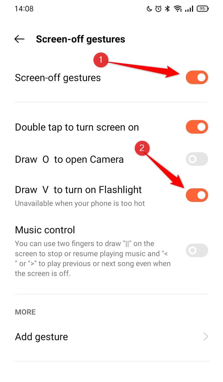 gestures-end طرق سريعة لتشغيل المصباح اليدوي على أجهزة Android