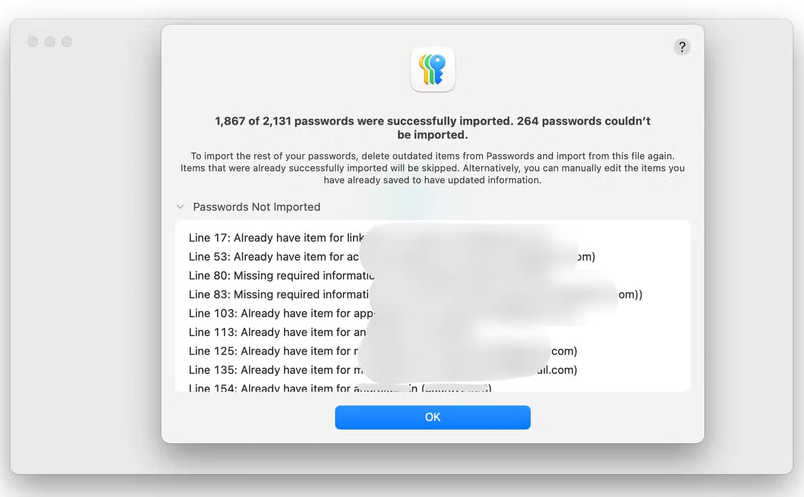 import-complete-pop-up-in-apple-passwords خطوات نقل كلمات المرور من التطبيقات الأخرى إلى Apple بشكل آمن