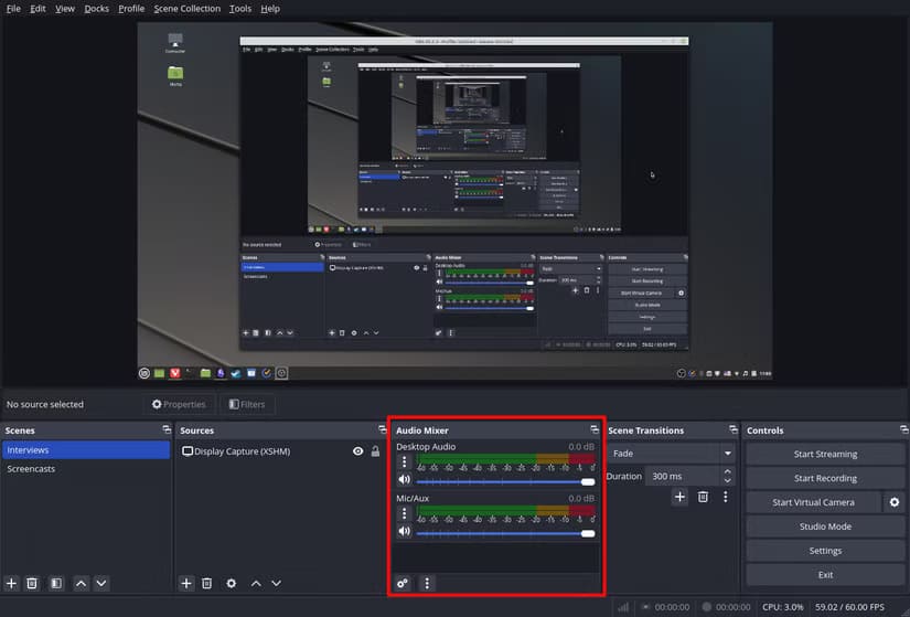 obs-studio-audio دليل سريع لالتقاط الشاشة في Linux باستخدام OBS Studio بسهولة