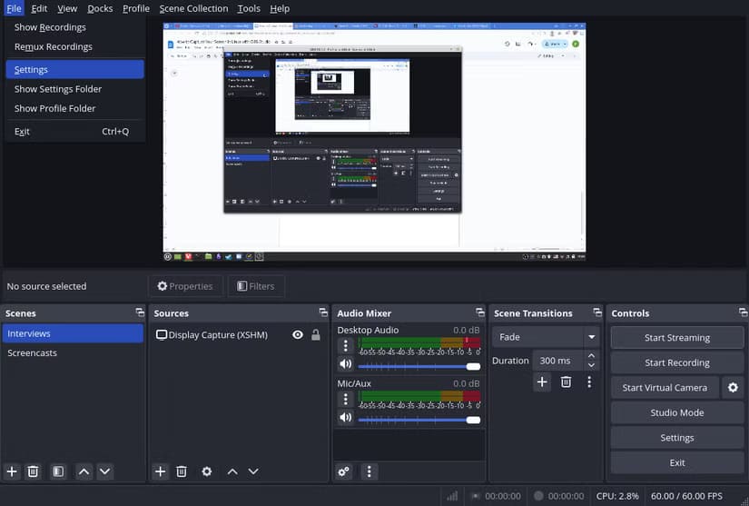 obs-studio-settings دليل سريع لالتقاط الشاشة في Linux باستخدام OBS Studio بسهولة