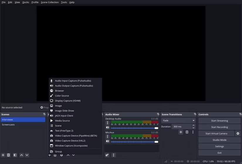 obs-studio-source-types دليل سريع لالتقاط الشاشة في Linux باستخدام OBS Studio بسهولة