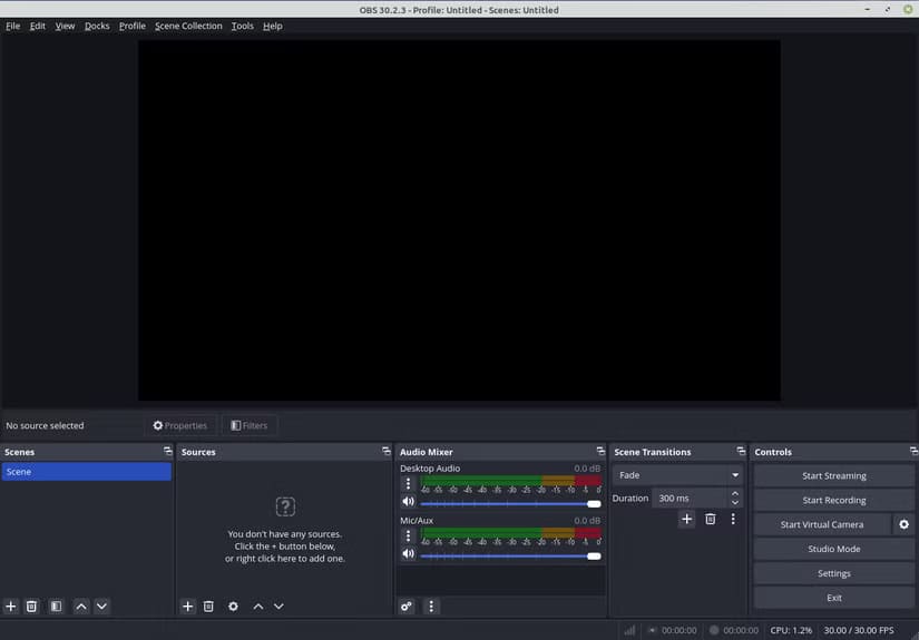 obs-studio-start دليل سريع لالتقاط الشاشة في Linux باستخدام OBS Studio بسهولة