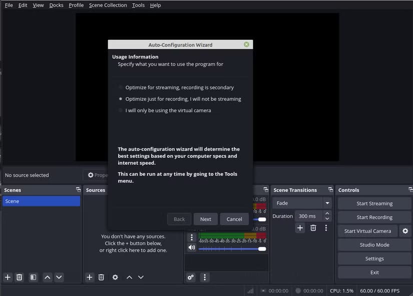 obs-studio-wizard دليل سريع لالتقاط الشاشة في Linux باستخدام OBS Studio بسهولة