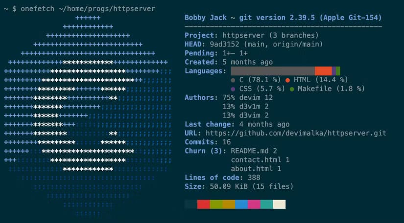 onefetch-httpserver طريقة عرض إحصائيات مشروع Git بشكل جميل في Terminal