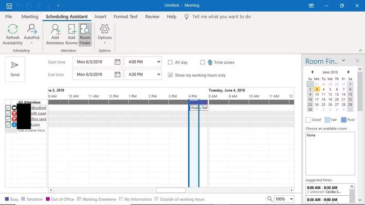 scheduling-assistant-enterprise تنظيم الاجتماعات بفعالية باستخدام مساعد الجدولة في Outlook