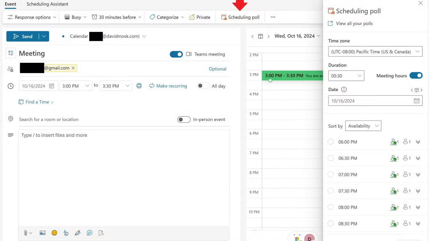 scheduling-assistant-poll-1 تنظيم الاجتماعات بفعالية باستخدام مساعد الجدولة في Outlook