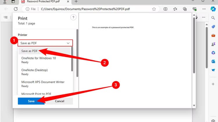 select-save-as-pdf طريقة بسيطة لإزالة كلمة المرور من ملفات PDF