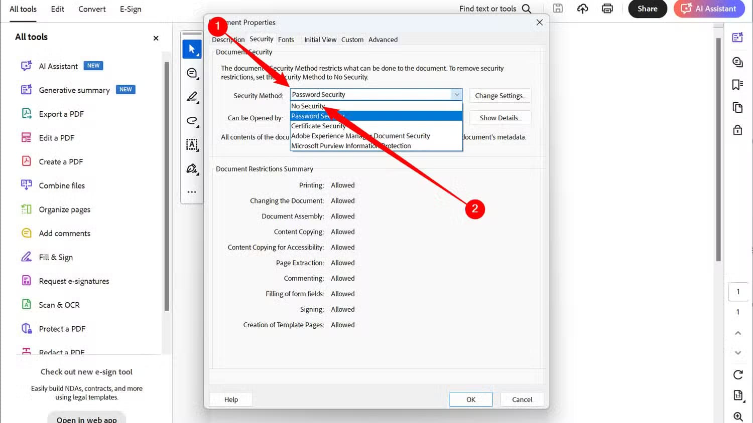 select-security-method-select-no-security طريقة بسيطة لإزالة كلمة المرور من ملفات PDF