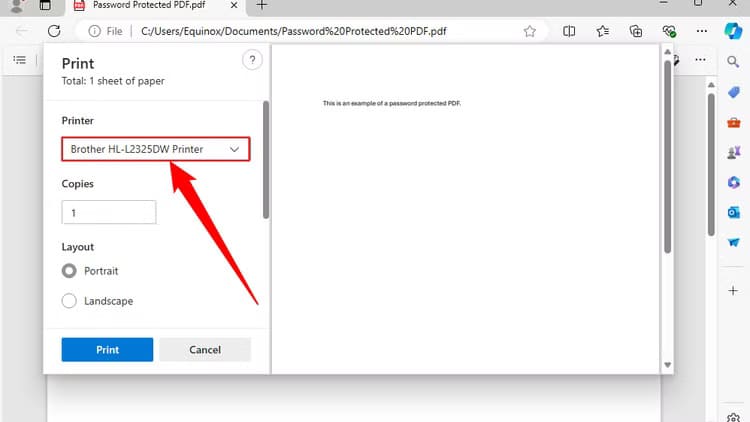 select-the-existing-printer طريقة بسيطة لإزالة كلمة المرور من ملفات PDF