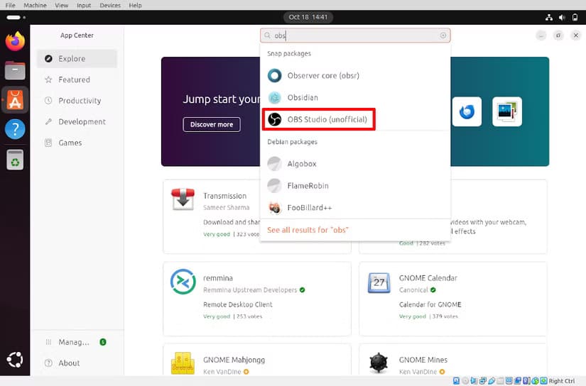 ubuntu-app-center خطوات بسيطة لتثبيت OBS Studio على نظام Linux