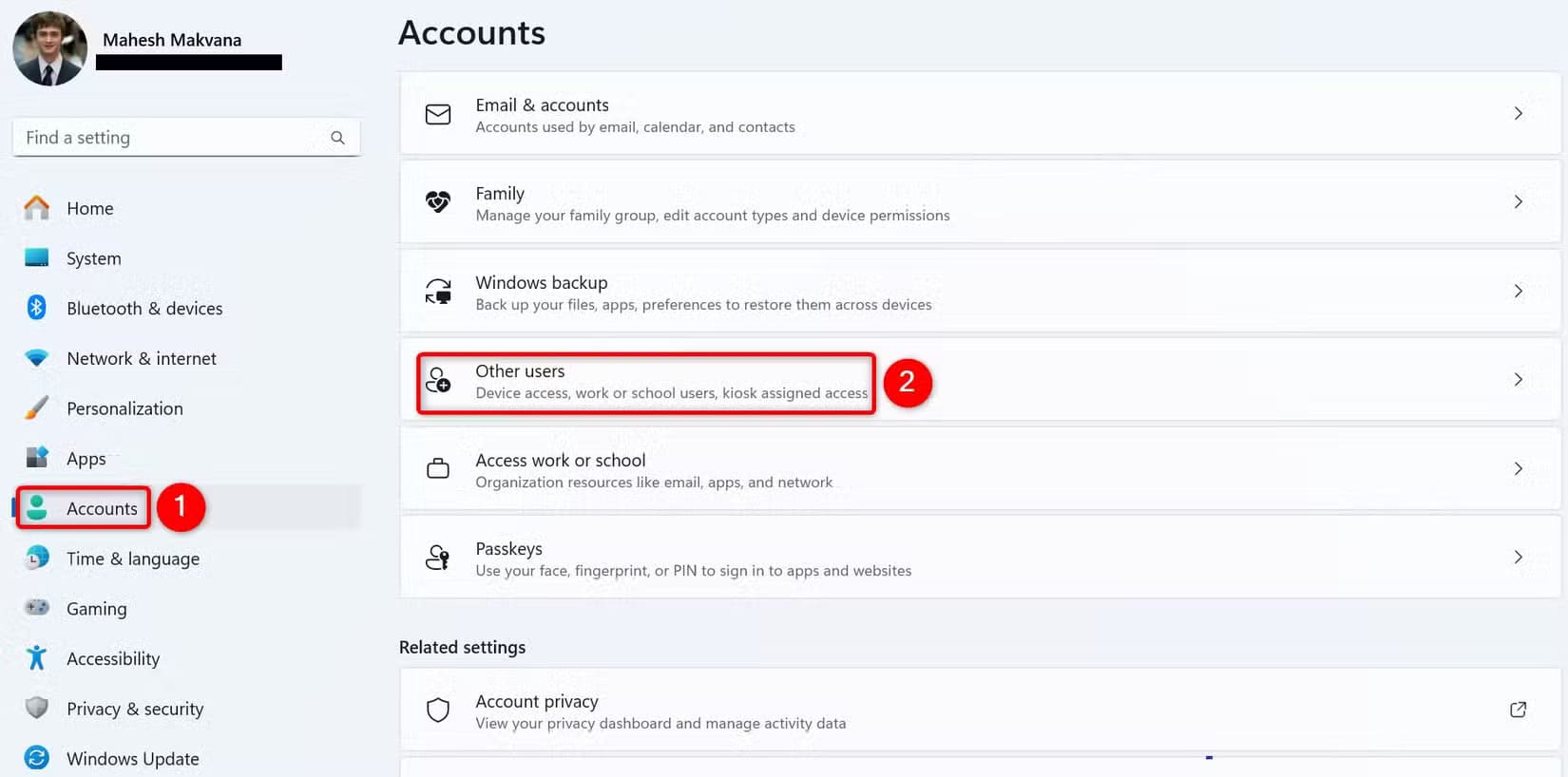 1-settings-other-users خطوات سهلة لإنشاء حساب مستخدم محلي على Windows 11