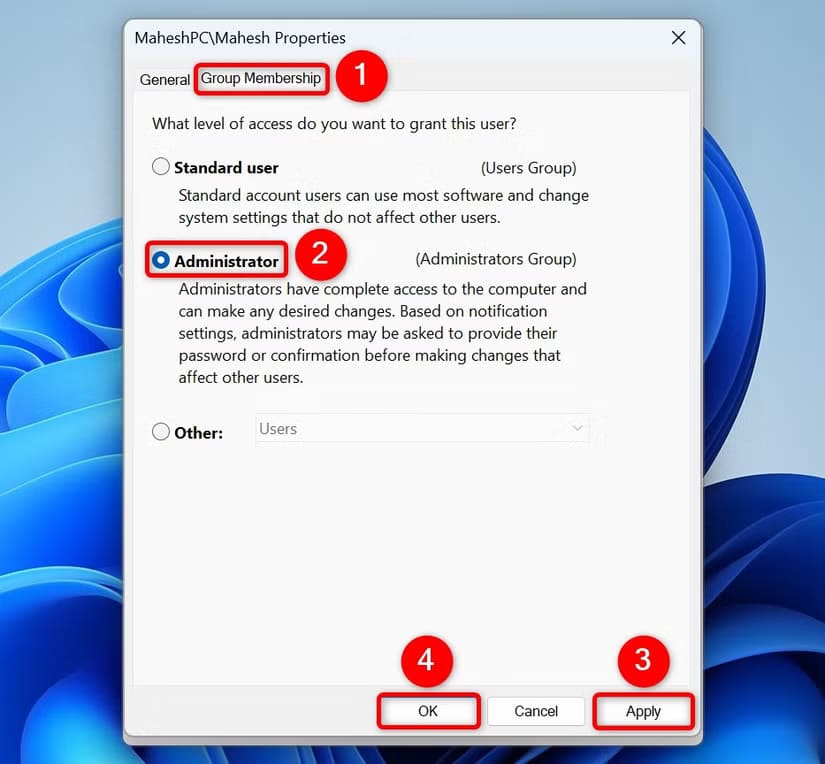 14-netplwiz-make-account-admin خطوات سهلة لإنشاء حساب مستخدم محلي على Windows 11