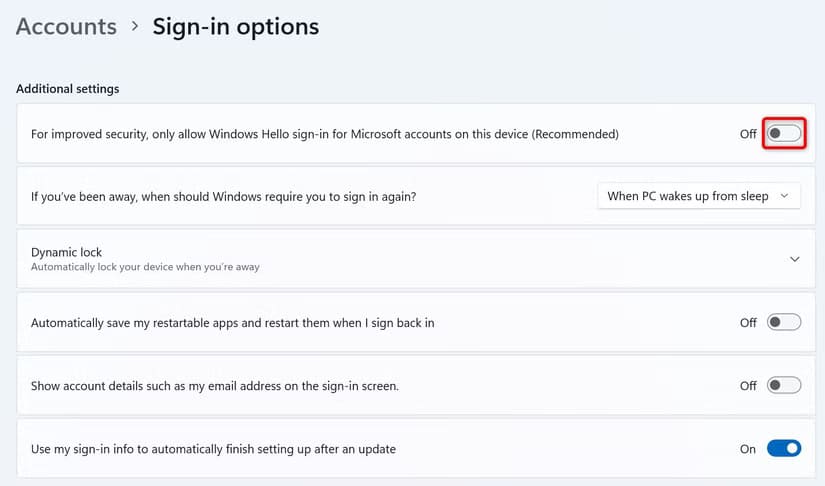 15-disable-option-windows-11-settings طرق سهلة لتحديث كلمة مرور حسابك على Windows 11