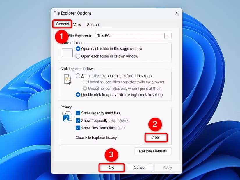 2-clear-file-explorer-cache حلول فعّالة لمشكلات مستكشف الملفات على Windows 11