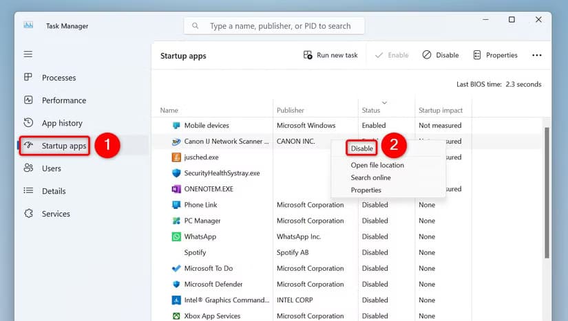 2-disable-startup-apps كيفية إصلاح مشكلة تجميد نظام Windows 11 عند بدء التشغيل
