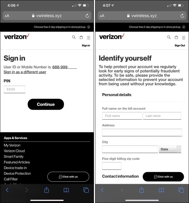 2-verizon-sms-scam-website 7 أنواع من عمليات الاحتيال في الجمعة السوداء وكيفية الحماية منها