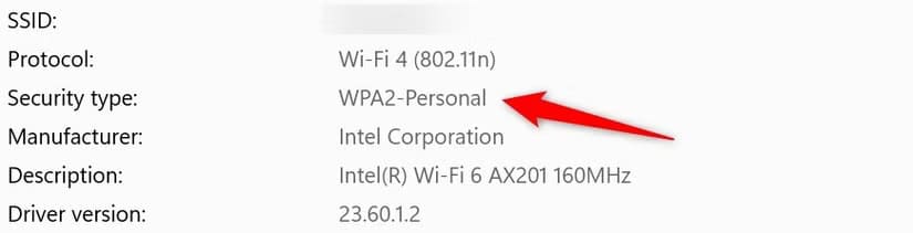 3-checking-the-encryption-type-in-the-settnigs-app-on-windows طرق فعالة لحماية جهازك على شبكة Wi-Fi العامة في نظام Windows