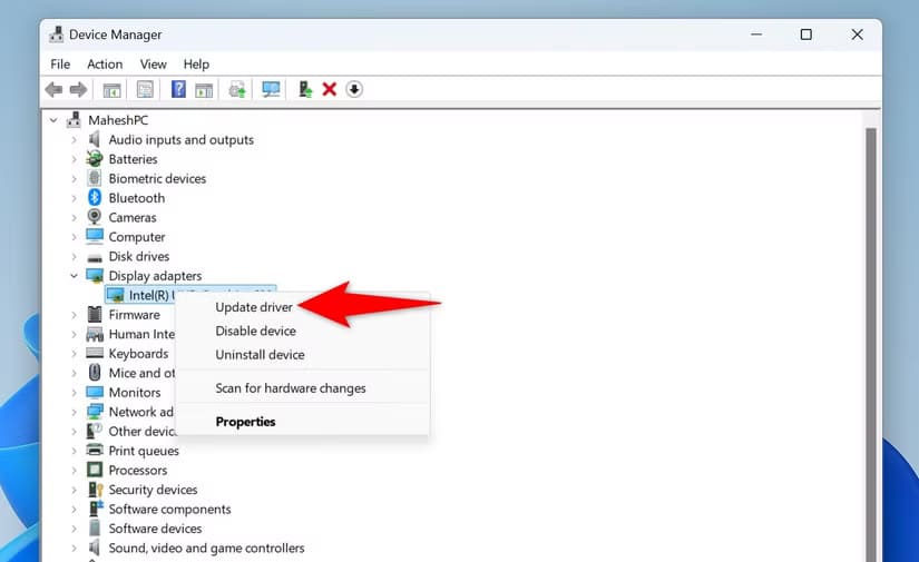 3-update-graphics-card-drivers كيفية إصلاح مشكلة تجميد نظام Windows 11 عند بدء التشغيل
