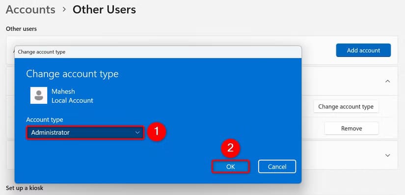 5-settinngs-change-to-admin-account خطوات سهلة لإنشاء حساب مستخدم محلي على Windows 11