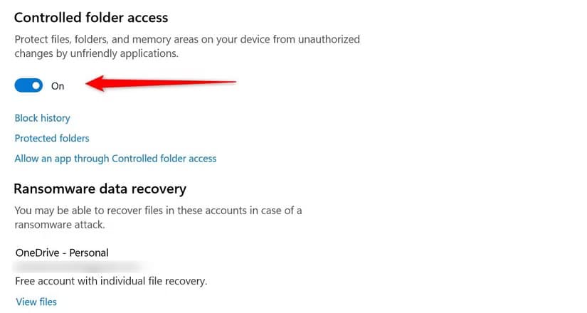 5-turning-on-the-controlled-folder-access-in-the-windows-settings-app طرق فعالة لحماية جهازك على شبكة Wi-Fi العامة في نظام Windows