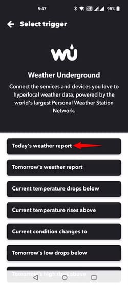 6-ifttt-today-weather-report طرق سهلة لتبسيط المهام على Android باستخدام تطبيق IFTTT