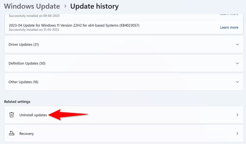 6-uninstall-windows-11-updates كيفية إصلاح مشكلة تجميد نظام Windows 11 عند بدء التشغيل