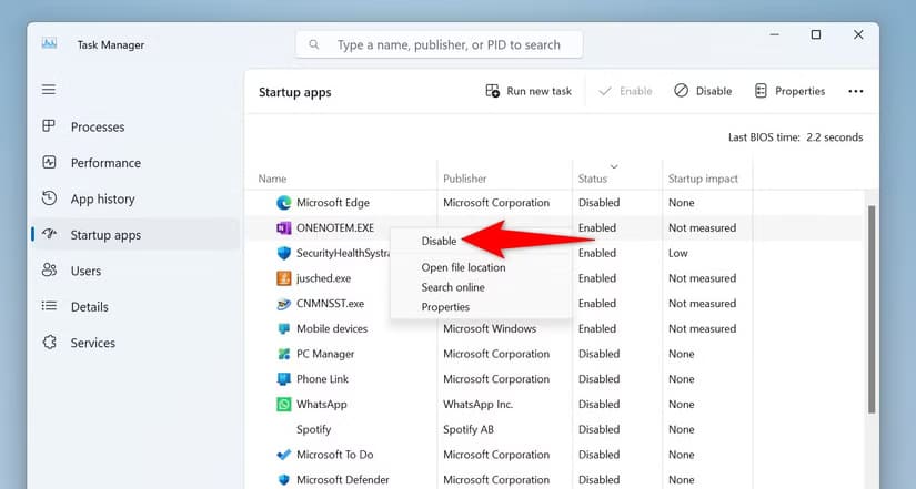 9-disable-startup-apps حلول فعّالة لمشكلات مستكشف الملفات على Windows 11