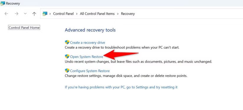 9-open-system-restore كيفية إصلاح مشكلة تجميد نظام Windows 11 عند بدء التشغيل