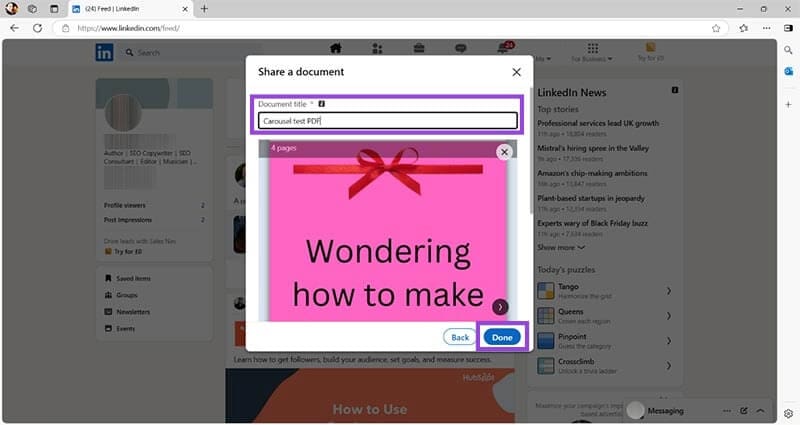 Creating-Carousels-in-LinkedIn-Posts-12 كيفية نشر إعلانات دوارة على LinkedIn باستخدام الحل الذكي لتعزيز الوصول