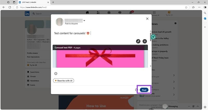 Creating-Carousels-in-LinkedIn-Posts-13 كيفية نشر إعلانات دوارة على LinkedIn باستخدام الحل الذكي لتعزيز الوصول