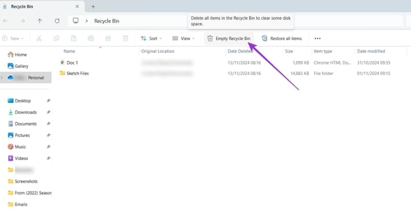 Empty-the-Recycle-Bin-2 كيف تفرغ مساحة في OneDrive بسرعة باستخدام خطوات فعّالة
