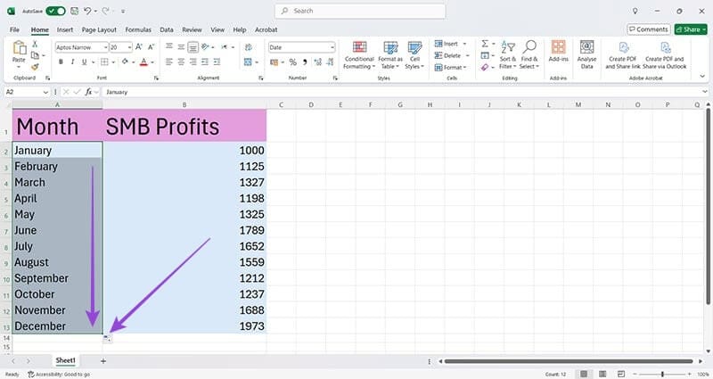 Formatting-Tricks-in-Excel-1-Using-the-Fill-Handle-3 ثلاث طرق لتنسيق بياناتك بكفاءة في Microsoft Excel