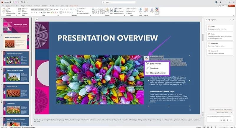 How-to-Use-Copilot-to-Rewrite-Text-1 كيفية الاستفادة من Copilot في PowerPoint لتحسين عروضك التقديمية