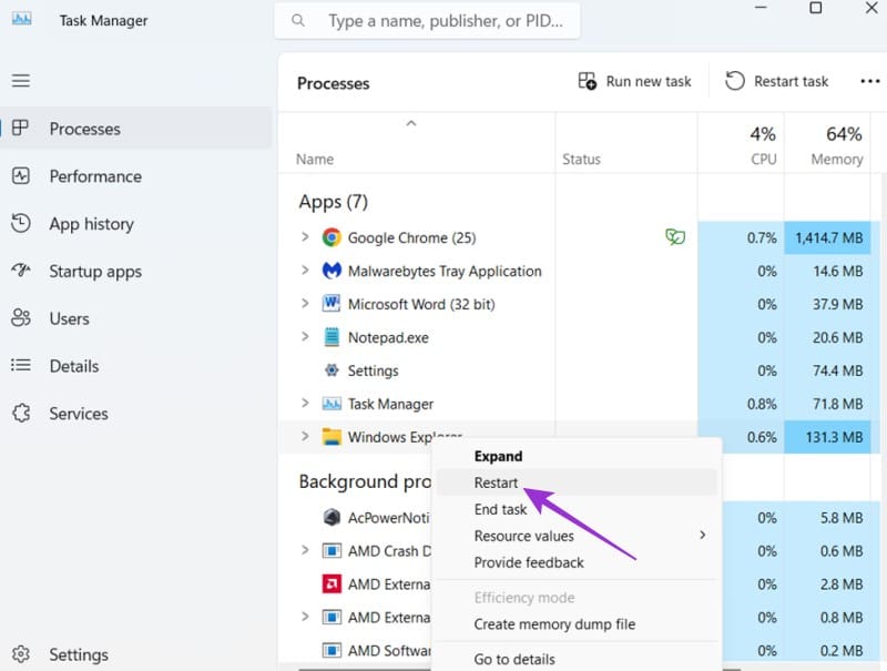Reboot-Windows-File-Explorer-2 حلول بسيطة لإصلاح مشكلة سجل الحافظة في Windows 11
