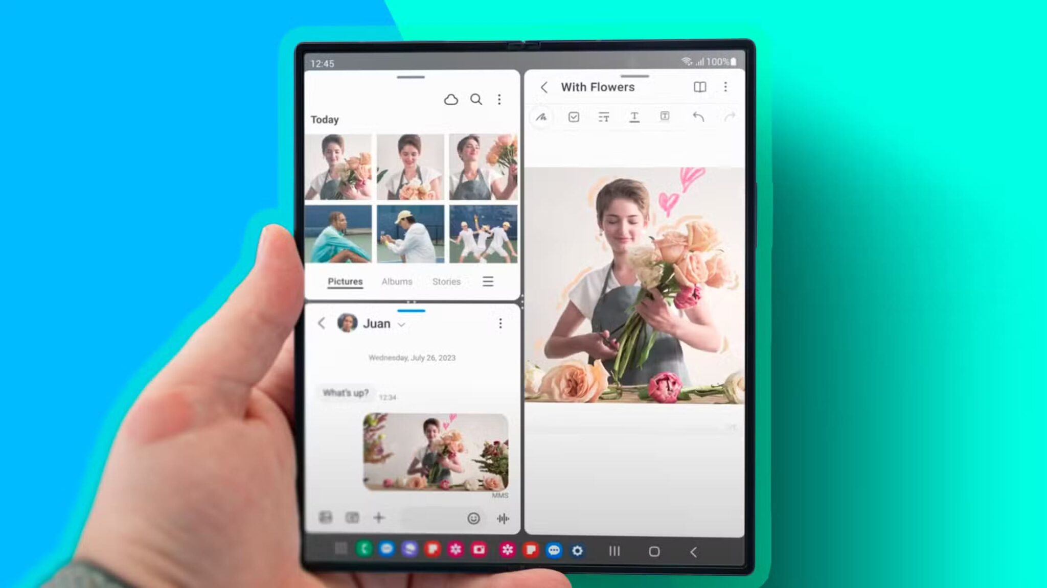 a-hand-holding-a-galaxy-z-fold-with-some-apps-in-split-screen-scaled لماذا أختار هاتفًا قابلًا للطي كجهازي القادم؟ أهم الميزات والإيجابيات