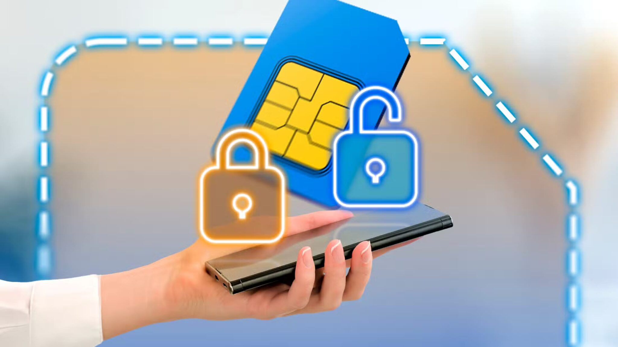 a-hand-holding-a-phone-with-a-closed-padlock-icon-and-an-open-padlock-icon-above-the-screen-and-a-sim-card-in-the-background-scaled الفرق بين الهواتف المقفلة والهواتف غير المقفلة وكيفية اختيار الأنسب لك