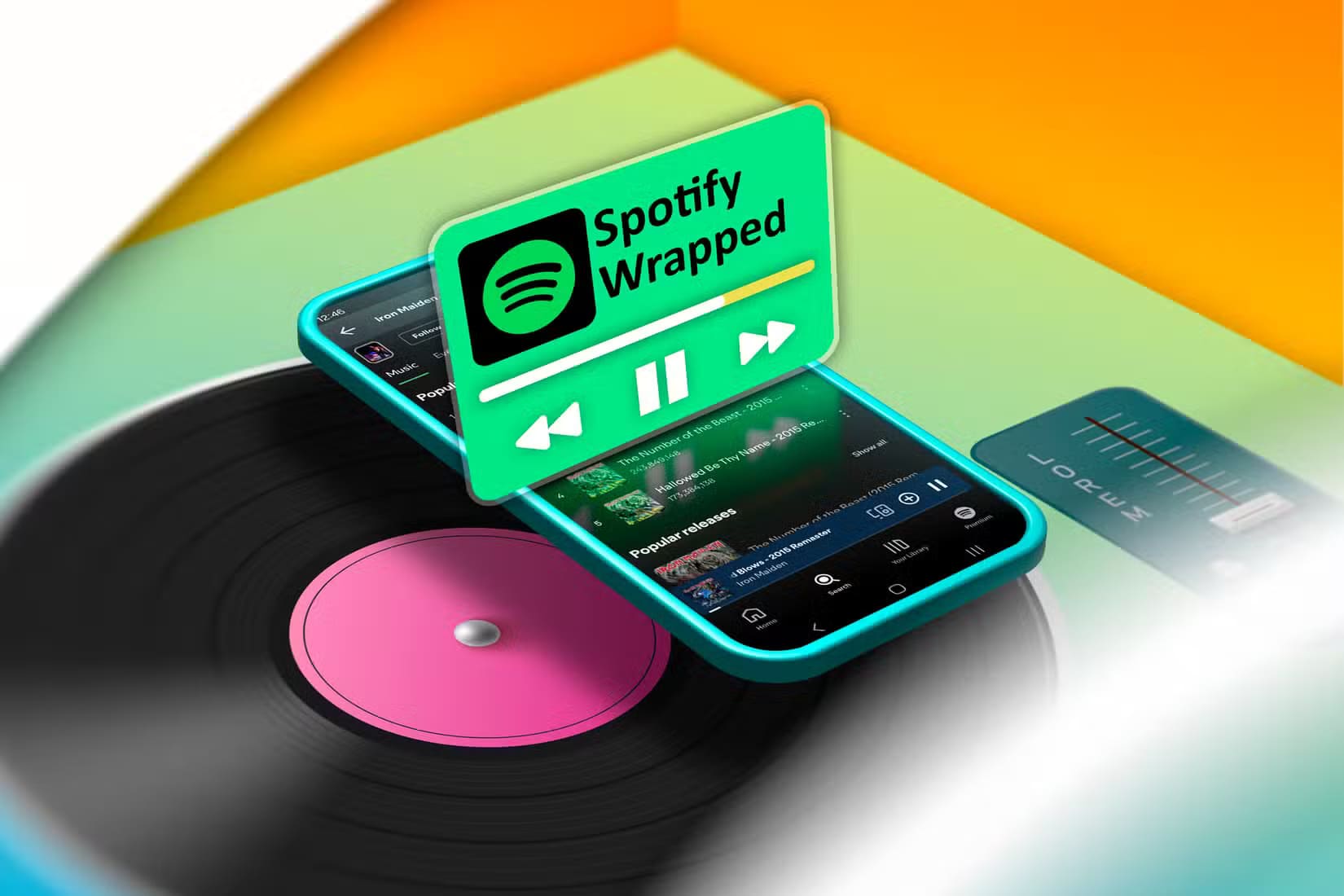 a-phone-above-a-vinyl-record-with-the-spotify-player-on-the-screen أسرار ضغط الصوت وتأثيره على جودة الموسيقى