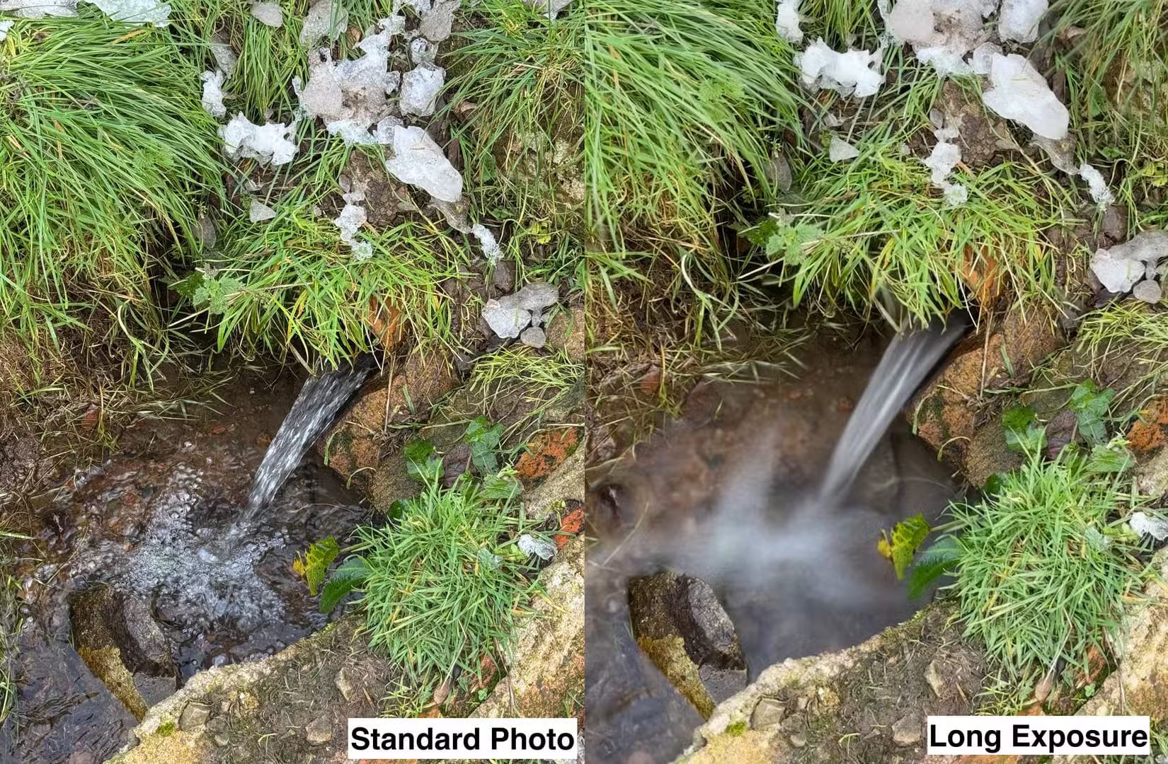 a-standard-photo-and-a-long-exposure-side-by-side طريقة التقاط صور بتعرض طويل على iPhone بخطوات بسيطة