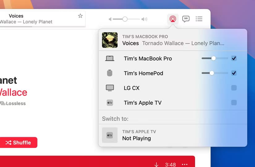apple-music-streaming-to-homepod-and-macbook-pro-speakers-at-the-same-time حل مشكلة توقف مكبر الصوت AirPlay عن تشغيل موسيقى Apple من Mac