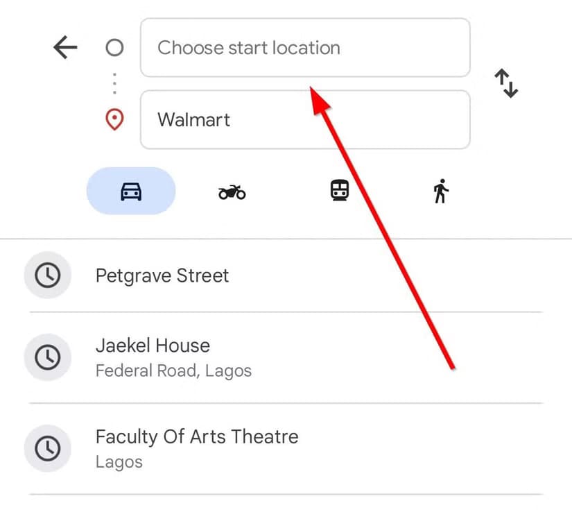 choose-start-location-google-maps أفضل طريقة لطلب رحلة عبر Google Maps بفعالية