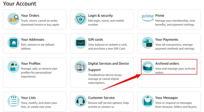 click-archived-orders كيفية إزالة طلب من سجل Amazon