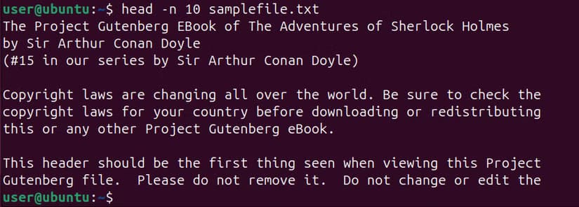 displaying-first-few-lines-of-specifed-file طرق التنقل بسهولة في نظام ملفات Linux باستخدام سطر الأوامر