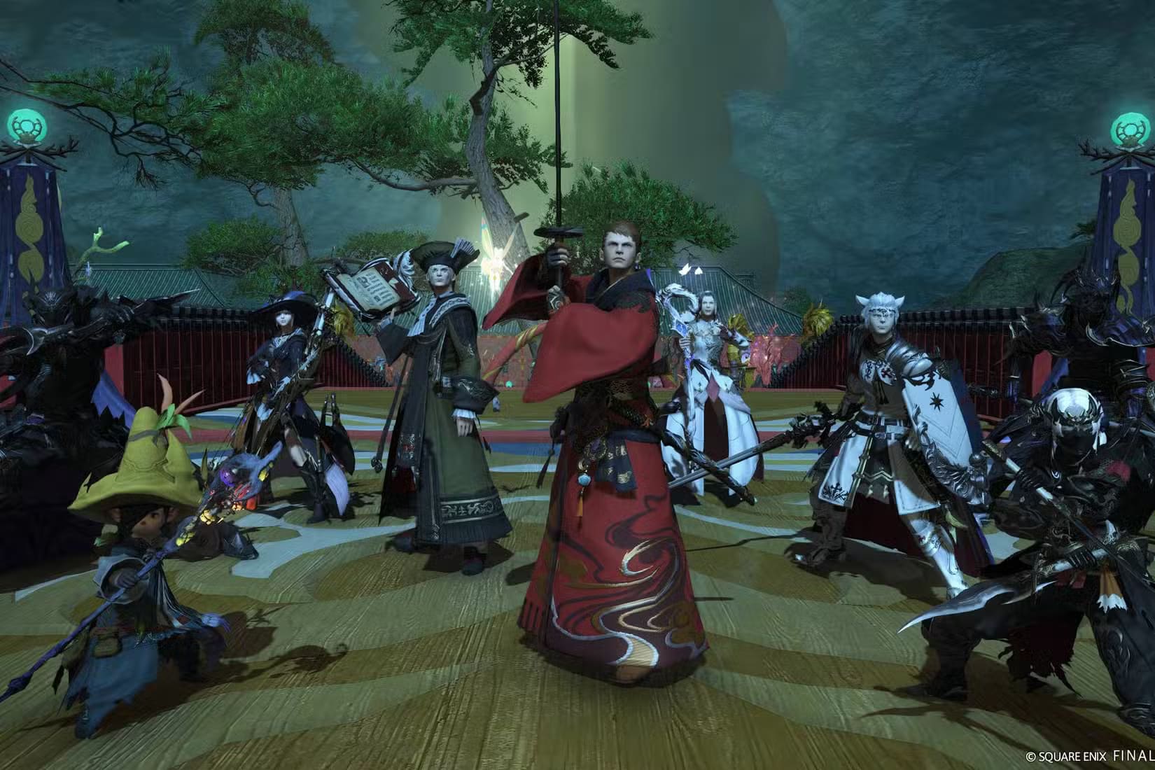 final-fantasy-xiv-a-group-of-players-armed-and-looking-forward-ready-to-fight أفضل ألعاب متعددة اللاعبين يمكنك الاستمتاع بها بمفردك عبر الإنترنت