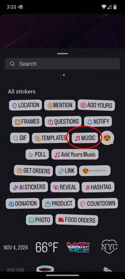 igstory-music1 كيف يمكنك تحسين قصص Instagram وجعلها أكثر جذبًا للمتابعين