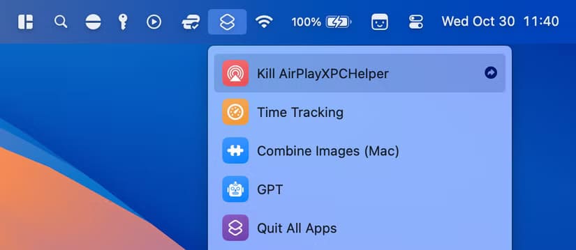 launching-a-workflow-from-the-shortcuts-menu-bar-item حل مشكلة توقف مكبر الصوت AirPlay عن تشغيل موسيقى Apple من Mac