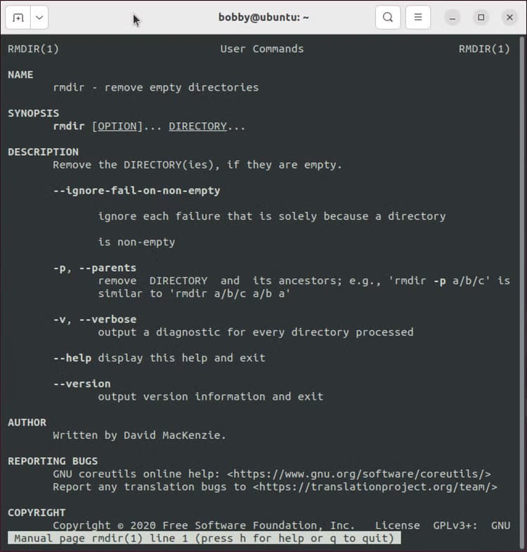 linux-man-rmdir أفضل الطرق لتسريع تعلم سطر أوامر Linux بفعالية